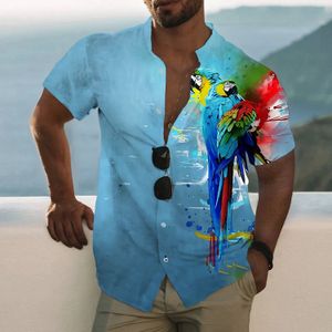 Freizeithemden für Herren, 3D-Papageiendruck, Herren-Social-Hemd, hawaiianischer Strandurlaub, kurzärmlig, Revers, übergroße Oberteile, männliche Kleidung, lässig, Camisa Masculina 230519