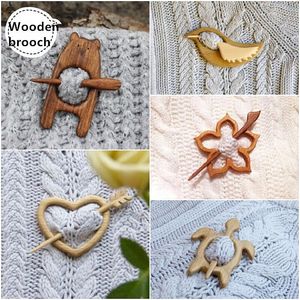 Brooch Pin with Wooden Animal Pattern Diy Craft Badge Cartoon Pin Funny Cute Shawl Pin Scarf Buckle Clasp Pins Jewelry Gift 2023