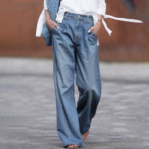 Dżinsy damskie w dżinsach dla kobiet w rozmiarze Plus streetwear kieszonkowe spodnie kieszonkowe guziki z przodu szerokie nogi w lupgy dżinsy wysokie dżinsy 230519