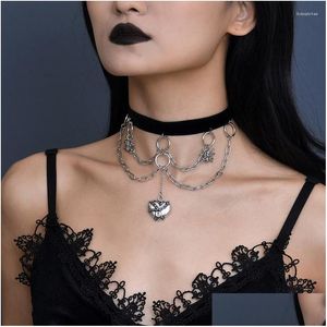 Collane con ciondolo 2023 Vintage Love Heart Spider Collana girocollo per uomo Donna Gothic Veet Mltilayers Catena lunga gioielli Halloween D Dhun0