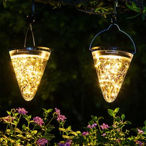 Lâmpada de lâmpada suspensa Lanterna leve Decoração ao ar livre Luzes solares Luzes de cone de cone quentes led barbante led de árvores impermeabilizadas no quintal post pós-cerca