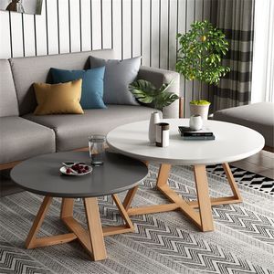 Coffee side table Nordic style solid wood round side table Modern modern base Coffee table sofa living room center table