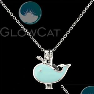 Pendant Necklaces Blue Enamel Ocean Whale Beads Pearl Cage Per Diffuser Pendants Locket Necklace K1057Pendant Pendantpendant Drop De Dhmwq