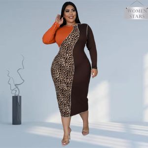 Vestidos plus sizes tamanho feminino elegante leopardo de retalhos BodyCon Stretch Maxi Dress Party Party Vintage Wholesale Drop 230518