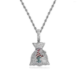 Pendant Necklaces Purse Iced Out Cubic Zirconia Men Women Hip Hop Skull Hand Money Bag Rock Fashion Jewelry Pendants Charms