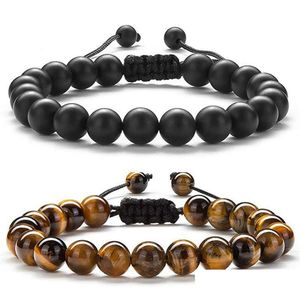 Pulseira de pedra de tigre de miçanga de fios ajustáveis ​​de corda de corda 8mm de lava rock natural de 8mm Mulheres de ioga cura nc bra dhgarden dhrc6