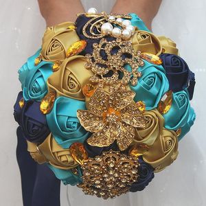 Decorative Flowers Est Gold Silk Rose Wedding Bouquets Flower Bridal For