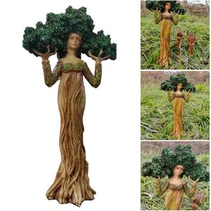 Decorações de jardim deusa da estátua da floresta pintada de resina artesanato criativo desktop ornamento de árvore natural escultura elfo estatueta