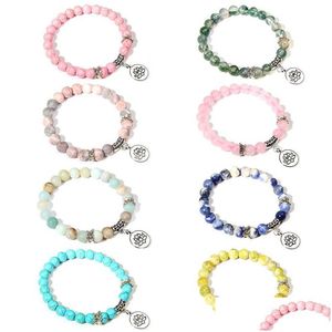 Bracciale in pietra naturale con perline Fili colorati Fascino di loto Fiore del sole Distanziatore Perline Gioielli elastici Regalo per uomo Donna Drop Del Dhgarden Dhmal