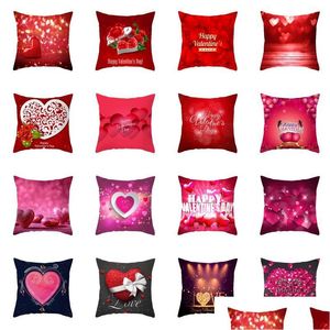 Federa per cuscino Rosso San Valentino Cuscino pelle di pesca Er Buon San Valentino Cuore Decorazioni per la casa Drop Delivery Giardino Tessile Biancheria da letto S Dhxrl