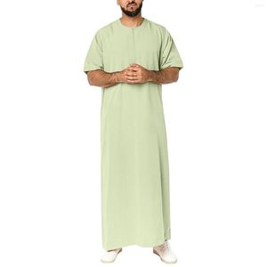 Ethnic Clothing Saudi Style Zipper Jubba Thobe 2023 Men Solid Color Robes Casual Vintage Short Sleeve O Neck Muslim Arabic Islamic Clothes