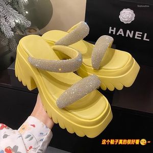 Fashion Bling Women Sandals Summer Breathable Wedges 10CM High Heels Ladies Crystal Beach Slippers Chunky Shoes Sandalias Mujer 3895