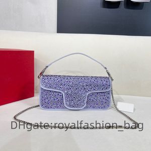 10a Baguete de moda Banta de diamante V Logo Logo Bolsa de ombro genuíno Mulheres Bolsa de flap saco de chuva Bolsa brilhante Luxo de luxo de grande capacidade Swarovski Bag