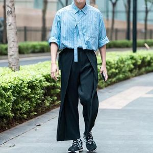 Men's Pants Miyake Pleated 2023 Summer Products Wide Leg Fold Straight Type With Belt Trend Korean Loose Casual