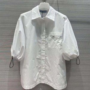 Triangle Drawstring Bubble Sleeve White Shirt Summer New Casual Loose Versatile 3/4 Sleeve Top Fashion