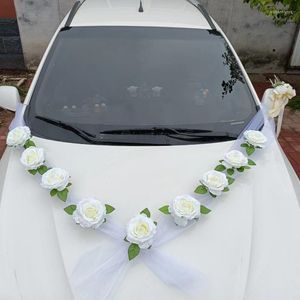 Dekorativa blommor Bröllopsdekoration Bil Head Flower Fleet Decor Artificial Silk Mirror Handle White Rose Corner Galand