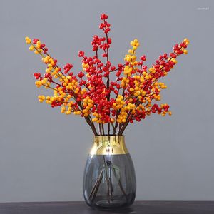 Flores decorativas pequenas e vermelhas estames de estames ramificações de romã falsa Fruta da sorte para DIY Decoração de grinaldas de casamento de natal