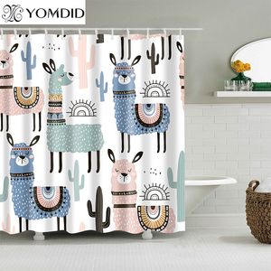 Shower Curtains Alpaca Pattern Bath curtain Waterproof Polyester Cartoon Screen Printed Curtain for Bathroom Home Decor 230518