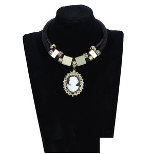 Hänge halsband vintage svart läderkedja charm oval cameo anpassad boho kvinnor halsband droppleverans smycken hängen dht9j