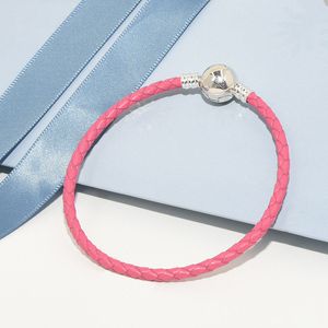 Pulseira de couro rosa fofa para pandora real esterlina prateada puxa jóias de designer jóias para feminino para mulheres gabinete de charme de mão com caixa original