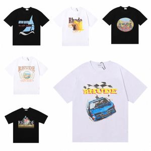 Rhude Herr T-shirts high street modedesigner för män skjorta kort ärm tryck crewneck casual t-shirt topp tee asiatisk storlek g9of#