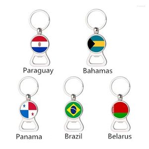 Portachiavi Creative Bahamas Paraguay Panama Brasile Bielorussia Flag Time Gem Portachiavi multifunzione Accessori apri birra in metallo