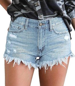 Grossist sommarmärke kvinnors shorts kort kjol sport kör fitness snabb torr endast puff casual rippad mid midjed denim med fickor