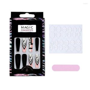 False Nails 24pcs Fake Long Acrylic Cute For Women And Girls French Coffin Black Press On