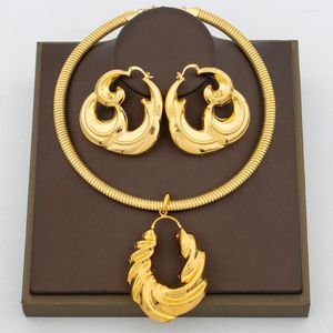 Necklace Earrings Set Dubai Jewelry For Women Irregular Design Hoop And Pendant Copper Gold Plated Bridal Party