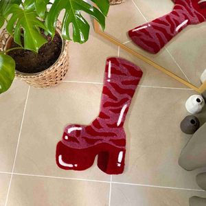 Red Boot Tufted Rug Hot High Heel Fluffy Soft Carpet Tappeto decorativo impermeabile antiscivolo Design alla moda Regali per amico T230519