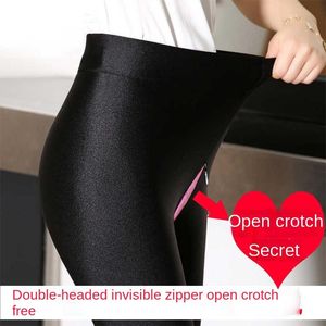 Leggings Outdoor Sex Tights Wear Double Zipper Open Pants Women's High Waist High Elastic Leggings Large Size Convenience Pants Pee Pants