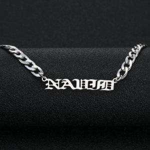 Chains MOFLO Personalized Hip Hops Stainless Steel Custom Nameplate Letter Necklace Gold Silver Cuban Chain Name Necklaces