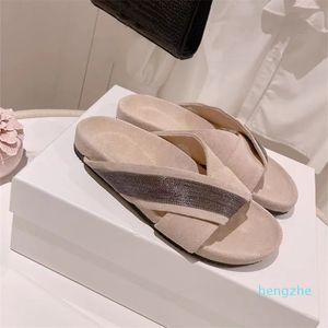 Slippers Designer deslize plano em slides gandmade srystal sandálias ao ar livre tamanho 35-42 SLIP SLIP SLIP SHOPS Fashion Beach Shoes