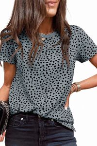 Grey Gepard Print O-Neck krótkie rękawe T-koszulka V8wt#