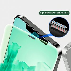 Anti-Blaulicht-Glas-Displayschutz aus gehärtetem Glas für Apple iPhone 14 13 12 11 Pro Max Mini X XS MAX XR Smartphone-Schutzglasfolie staubfreies Netz