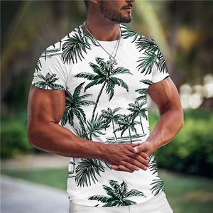 Męskie koszulki Summer męska koszulka 3D kokosowe drukowanie drzewa drukowania O-Neck hawajskie krótkie koszulki mody plażowe ubrania męskie T-shirt 230519