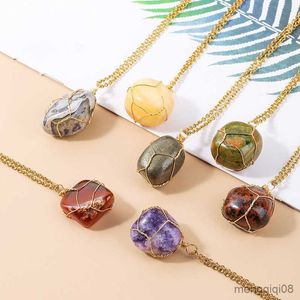 Fashion Natural Crystal Original Stone Drop Necklace for Women Girls Simple Geometric Irregular Necklace Jewelry Gifts