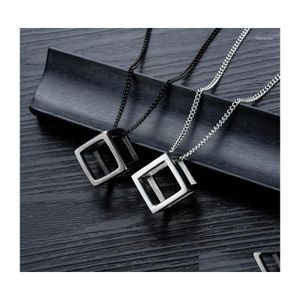 Collane con ciondolo Collana minimalista geometrica con cubo cavo Cool Mens Hip Hop Catena in titanio per accessori per gioielli femminili maschili Dro Dhvdu