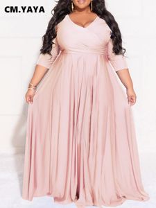 زائد الفساتين الحجم cm.yaya الحجم نساء المساء كلاسيكي المنحنى التفاف V- رقص الأرجوحة الكبيرة maxi Vestidos de Verano Mujer Party Long Dress 230518