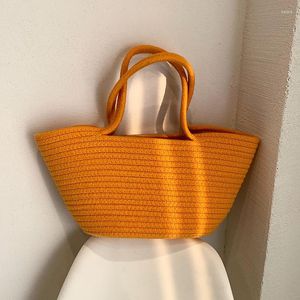 Kvällspåsar Straw Bag For Women 2023 Trend Cotton Rope Designer Purses and Handbags Girls Casual Open Weave Beach Carrycot Totes