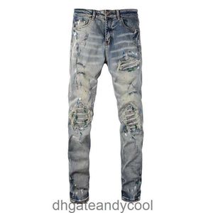 riven man denim tvätt amirres stänk-bläck jeans jeans män designer byxor ljus blå gör gammal ins stil high street smal stretch show mager ben byxor wq4h