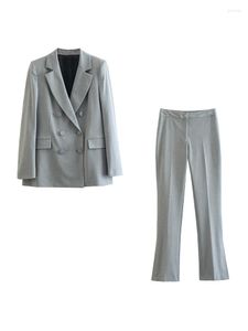 Женские брюки с двумя частями установили двойной грудью пиджак и щель средней талии, тощие брюки Соответствуют подставным офисным элегантным наборам костюмы