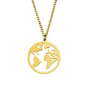necklace for mens chain cuban link gold chains iced out jewelry Lovers' stainless steel world map pendant