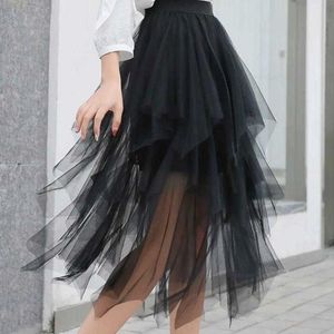 Irregular Tulle Skirt Women Summer High Waist Midi Skirt Up Party Petticoat Fashion Casual Style New Fashion Streetwear P230519