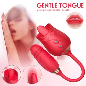 Giocattoli per adulti Rose Sex Dildo Spinta Vibratore per le donne Stimolatore del clitoride Lingua che lecca Stretching Adulti Merci Vagina Balls Femmina 230519