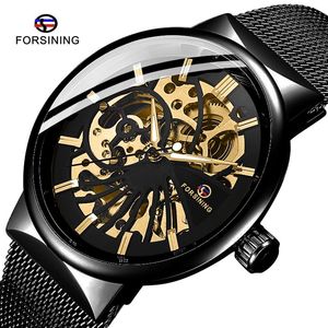 Avanadores de pulso Fashion Forsining Mens relógios de luxo esqueleto automático mehanical watch full steel masculino esportivo impermeável