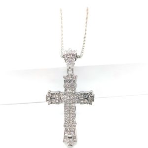 Stereo Cross Pendant Halsband med tjock full diamant vintage Silver Figaro -kedja Mäns urval