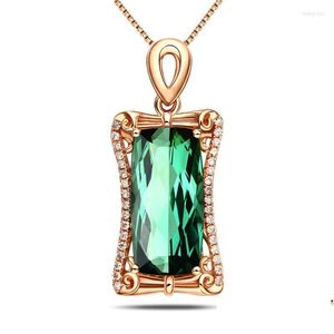 Kolye Kolyeleri Avrupa ve Amerikan Tarzı Rectangar Emerald İmitasyon Yeşil Turmalin Kaplama Gül Altın Yaka Zinciri Delme Dhlot Dhlot