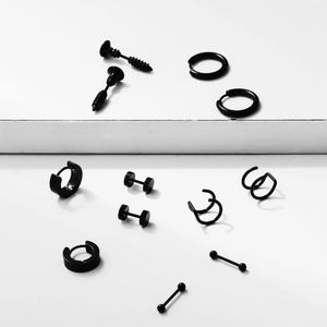 Stud Earrings 1 Set Different Types Shape Unisex Black Color Stainless Steel Piercing Earring For Women Men Punk Gothic Screw Barbell