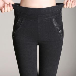 Jeans nya mager hög midja stretch kvinnor svarta blyertsbyxor faux denim hög midja plus storlek S5xl jeans